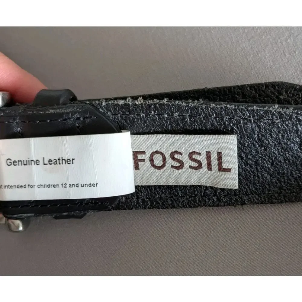 Fossil Men’s Black Genuine Leather Belt Size 36/90 Leather Silver Buckle